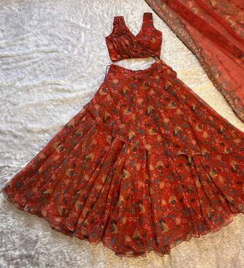 red georgette lehenga choli - free size  2
