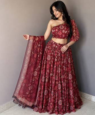 red georgette lehenga choli - free size  2