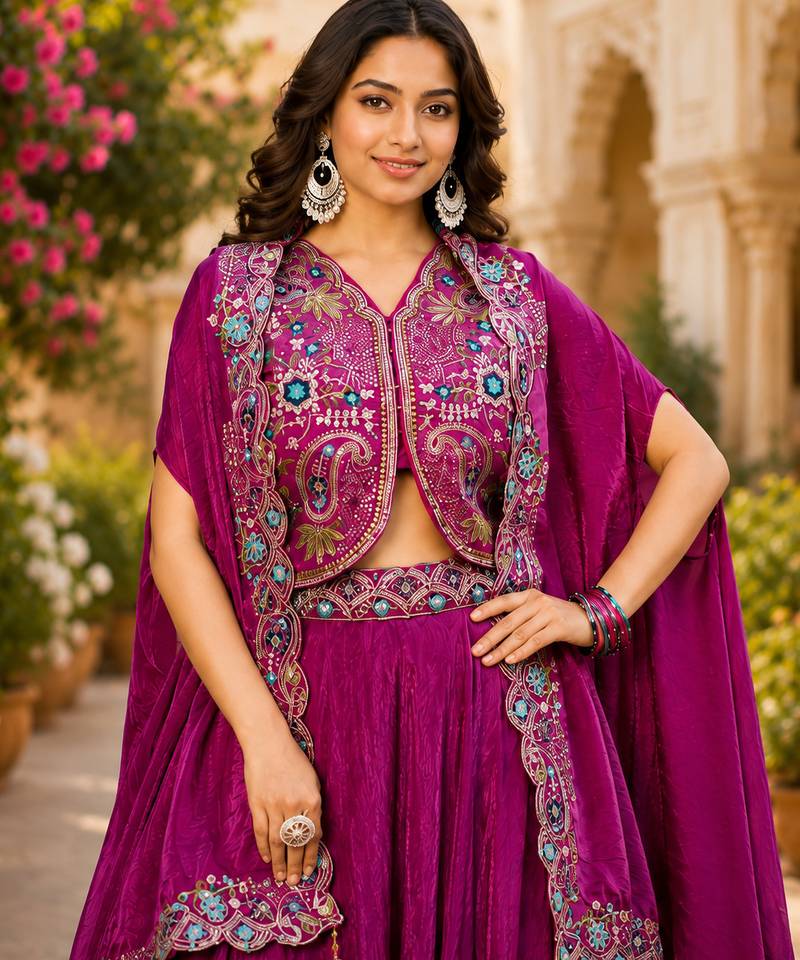 purple silk lehenga choli - free size 