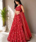 red georgette lehenga choli - free size 