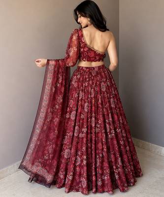 red georgette lehenga choli - free size  3