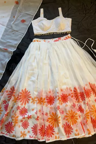 white georgette lehenga choli - free size 
