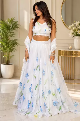 white georgette lehenga choli - free size 