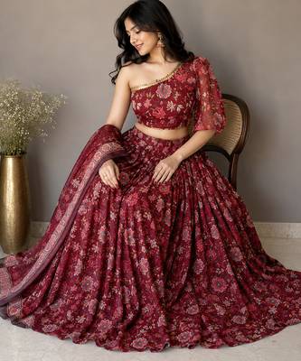 red georgette lehenga choli - free size  4
