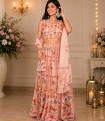 orange organza lehenga choli - free size 