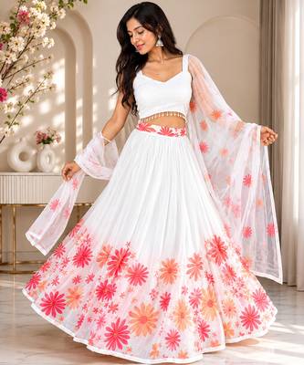 white georgette lehenga choli - free size  1