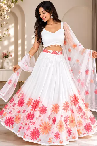 white georgette lehenga choli - free size 