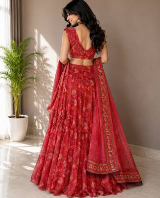 red georgette lehenga choli - free size  3