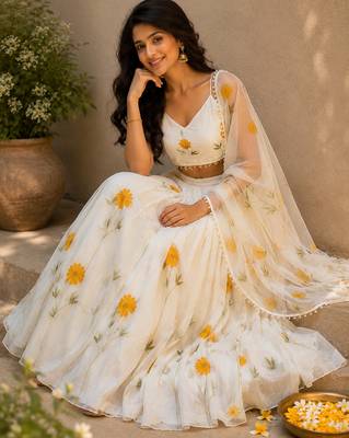 white organza lehenga choli - free size  3