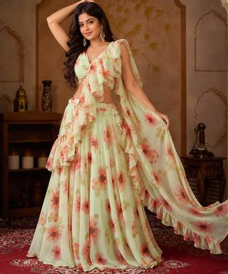 cream georgette lehenga choli - free size  1