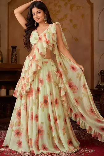 cream georgette lehenga choli - free size 