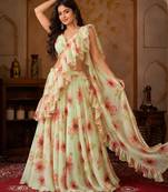 cream georgette lehenga choli - free size 