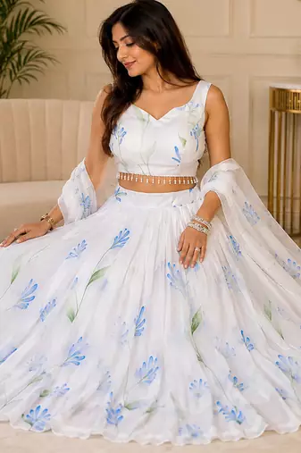 white georgette lehenga choli - free size 