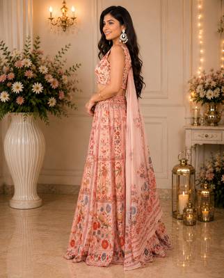 orange organza lehenga choli - free size  2