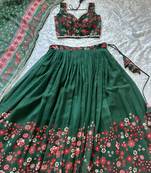 green georgette lehenga choli - free size 