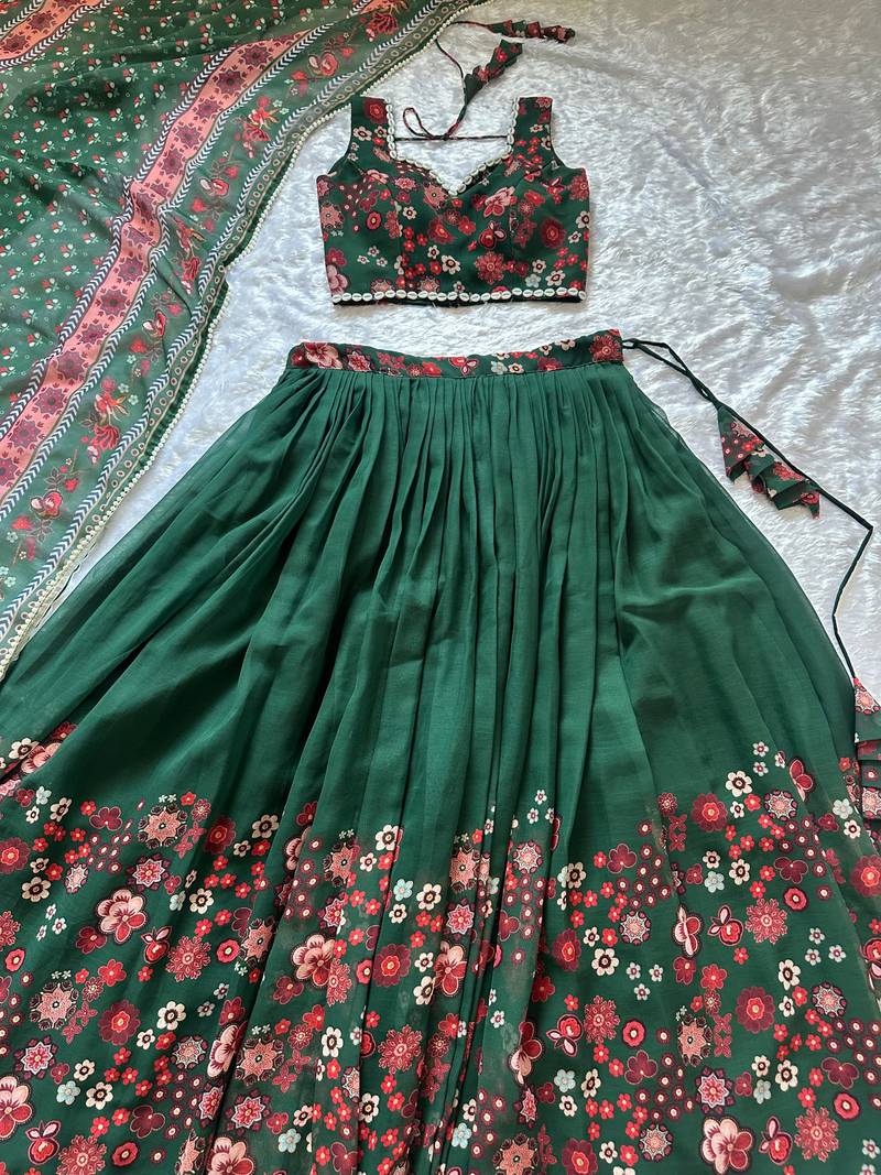 green georgette lehenga choli - free size 