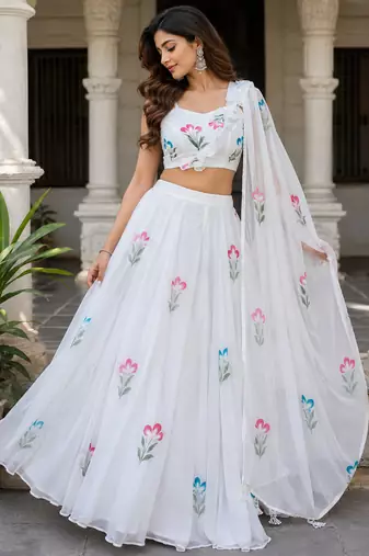 white georgette lehenga choli - free size 