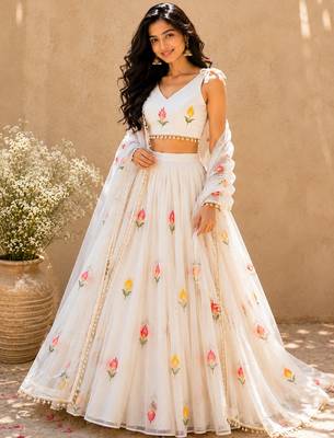 off-white georgette lehenga choli - free size  1