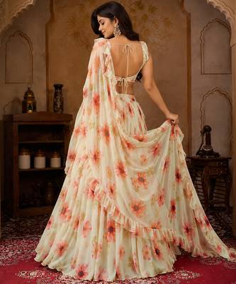 cream georgette lehenga choli - free size  3