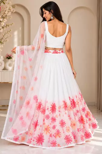 white georgette lehenga choli - free size 