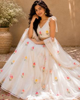 off-white georgette lehenga choli - free size  3
