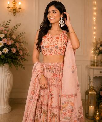 orange organza lehenga choli - free size  3