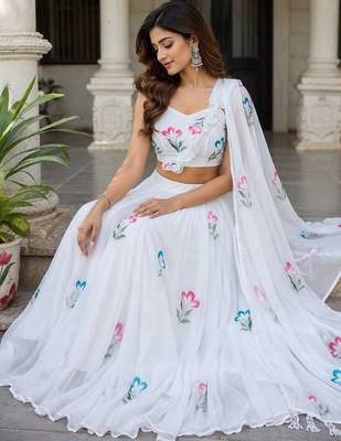 white georgette lehenga choli - free size  3