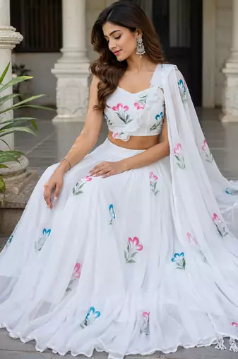 white georgette lehenga choli - free size 