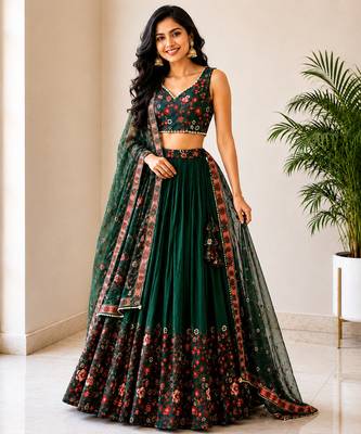 green georgette lehenga choli - free size  2