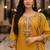 Mustard embroidered silk blend free size stiched kurta palazzo set with dupatta for women