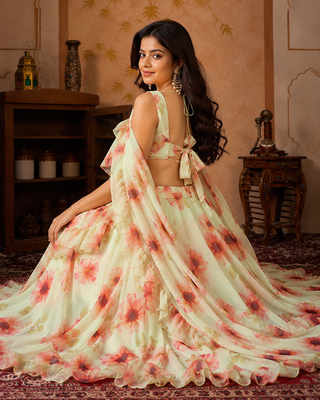 cream georgette lehenga choli - free size  4