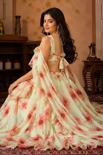 cream georgette lehenga choli - free size 