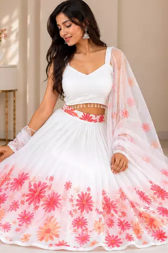 white georgette lehenga choli - free size 