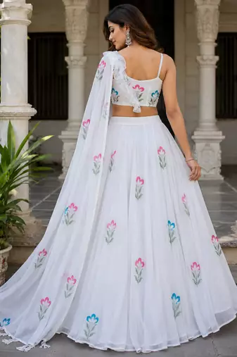 white georgette lehenga choli - free size 