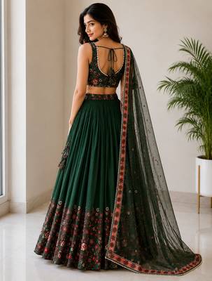green georgette lehenga choli - free size  3