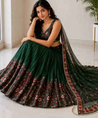 green georgette lehenga choli - free size  4