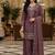 Purple embroidered silk blend free size stiched kurta palazzo set with dupatta for women