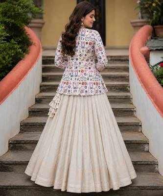 light-off-white jacquard lehenga choli - free size  2