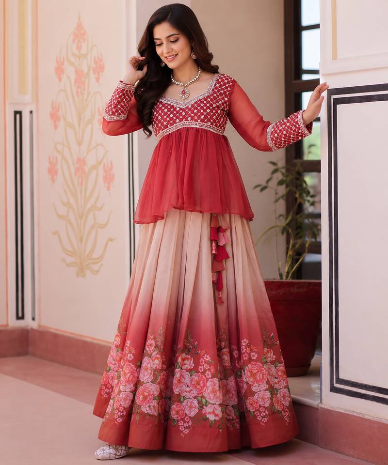 light-orange chiffon lehenga choli - free size 