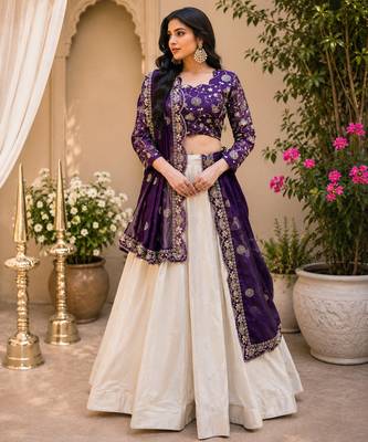 off-white jacquard lehenga choli - free size  1