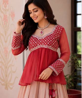 light-orange chiffon lehenga choli - free size  3