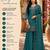 Blue embroidered silk blend free size stiched kurta palazzo set with dupatta for women