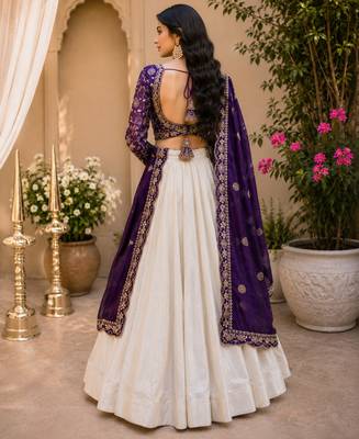 off-white jacquard lehenga choli - free size  2