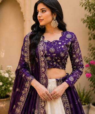 off-white jacquard lehenga choli - free size  3