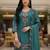 Blue embroidered silk blend free size stiched kurta palazzo set with dupatta for women