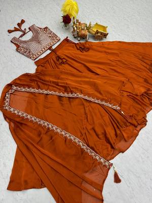orange silk lehenga choli - free size  4