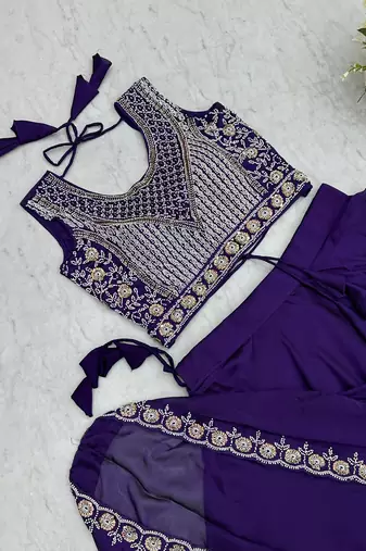 blue silk lehenga choli - free size 