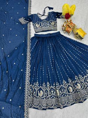 blue silk blend lehenga choli - free size  4