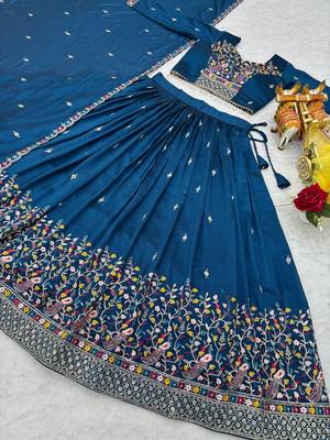 blue silk lehenga choli - free size  3