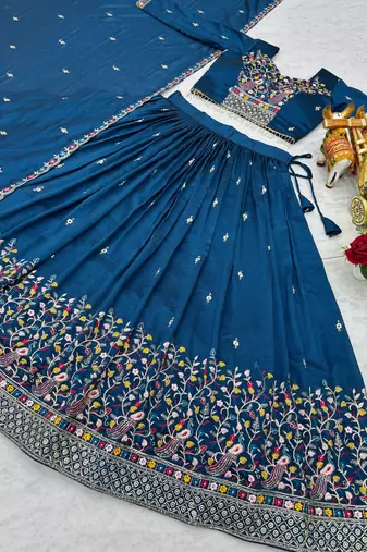blue silk lehenga choli - free size 